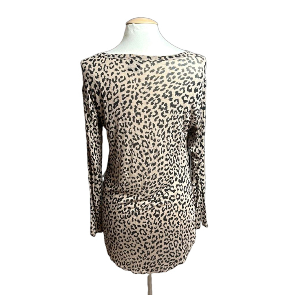Women's sheer Bobeau Leopard Print long sleeve Top Size S Tan - Picture 2 of 6